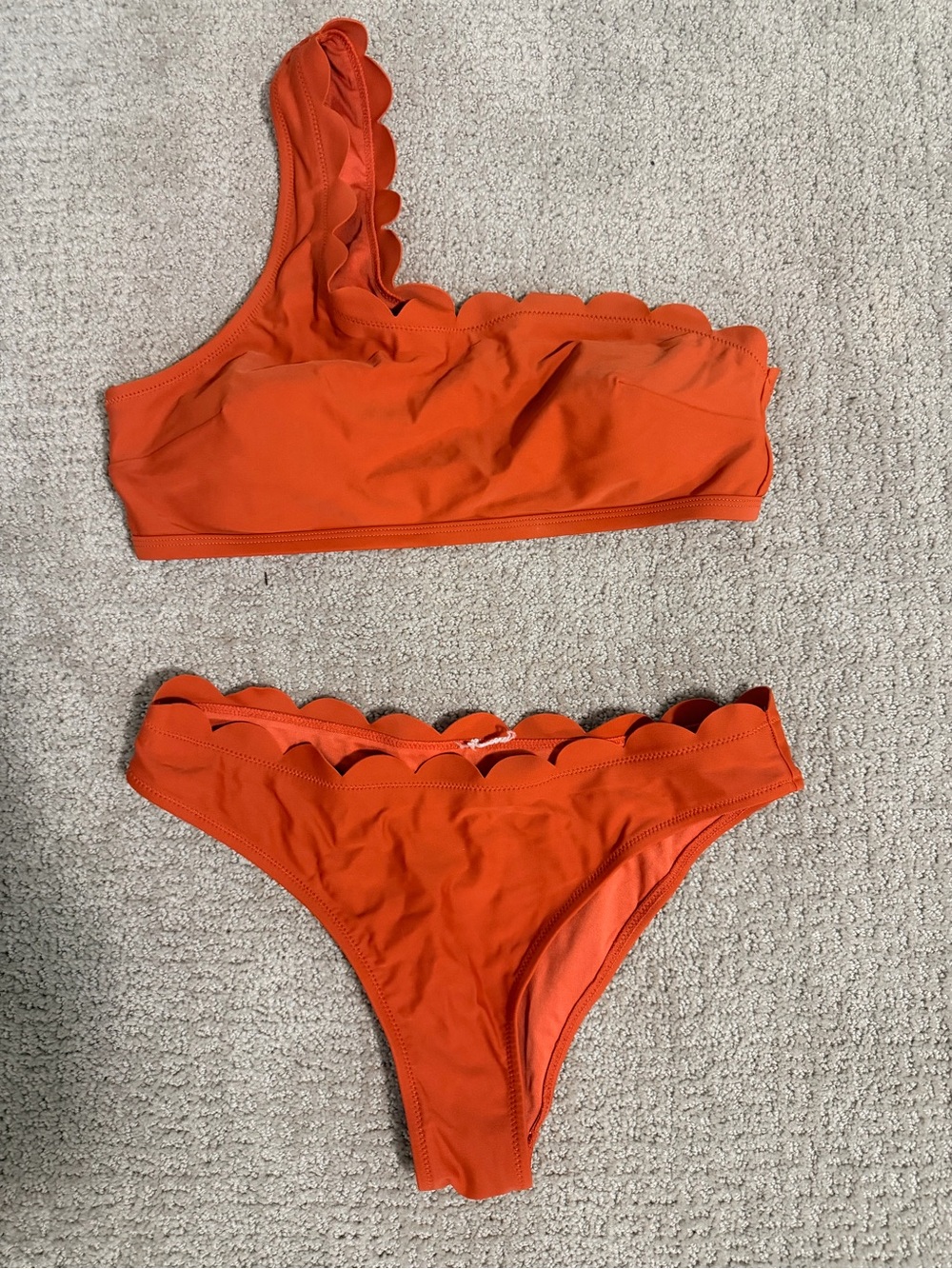 Women's Scalloped One-Shoulder Bikini Set - Orange